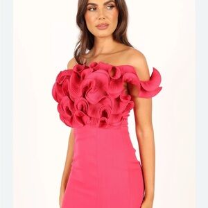 DO+BE Strapless Pink 3D Ruffle Mini Dress Large